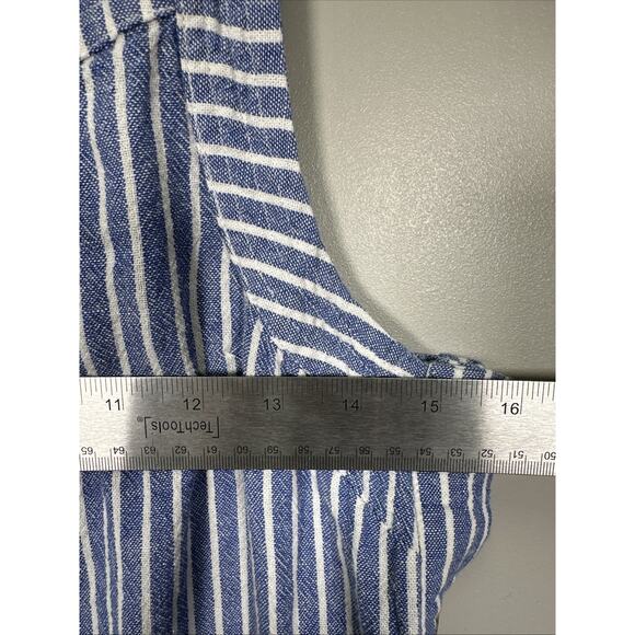 For Cynthia Sleeveless‎ Dress S Blue White Striped Linen Blend Pockets Nautical - Picture 9 of 9